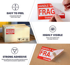 Fragile Stickers 3 x 5 Inch Handle with Care Waterproof Permanent Adhesive 500