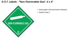 4-Pack NON-FLAMMABLE GAS, Hazard Class 2 D.O.T. Shipping Labels, 4″ x 4″