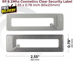 1000 RF 8.2Mhz Cosmetics Clear Security Label 2.55 X 0.78 Inch 65X20Mm……..