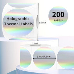 3″ Holographic Direct Thermal Label Stickers, round Printable Rainbow Glitter