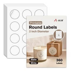 2″ Round Label Stickers for Inkjet or Laser Printer, Matte White, 360 Printable