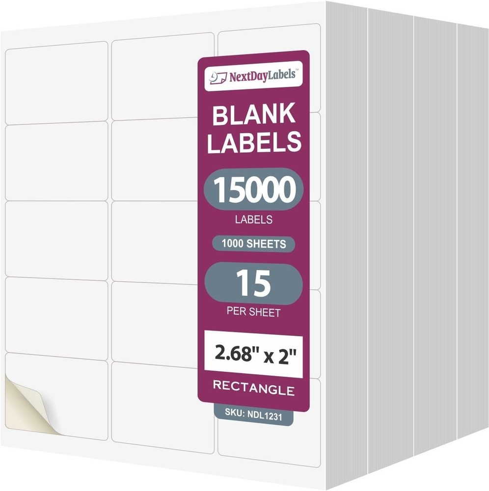 8-1/2 x 11 Laser/Ink Jet White Labels, 2″-11/16 x 2 – 15 per Page | 15000 Labels