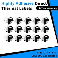 15Rolls 2.4in x 3.9in White Paper Shipping Labels DK-1202 For Brother QL-500/700