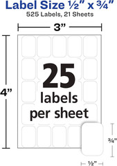 Multi-Use Removable Labels 1/2 Inch by 3/4 Inch White Non-Printable 525 Blank