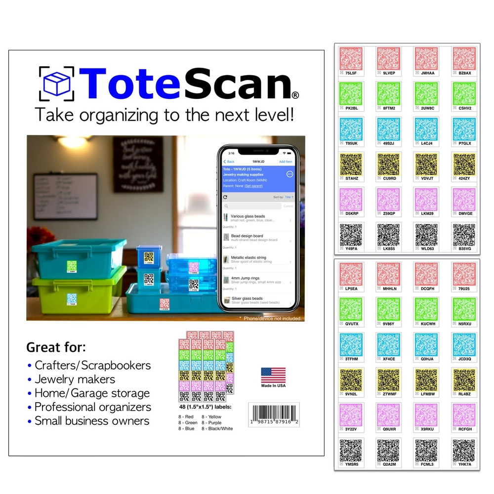 ToteScan Intelligent QR Labels 1.5″ 48 Multi-Color