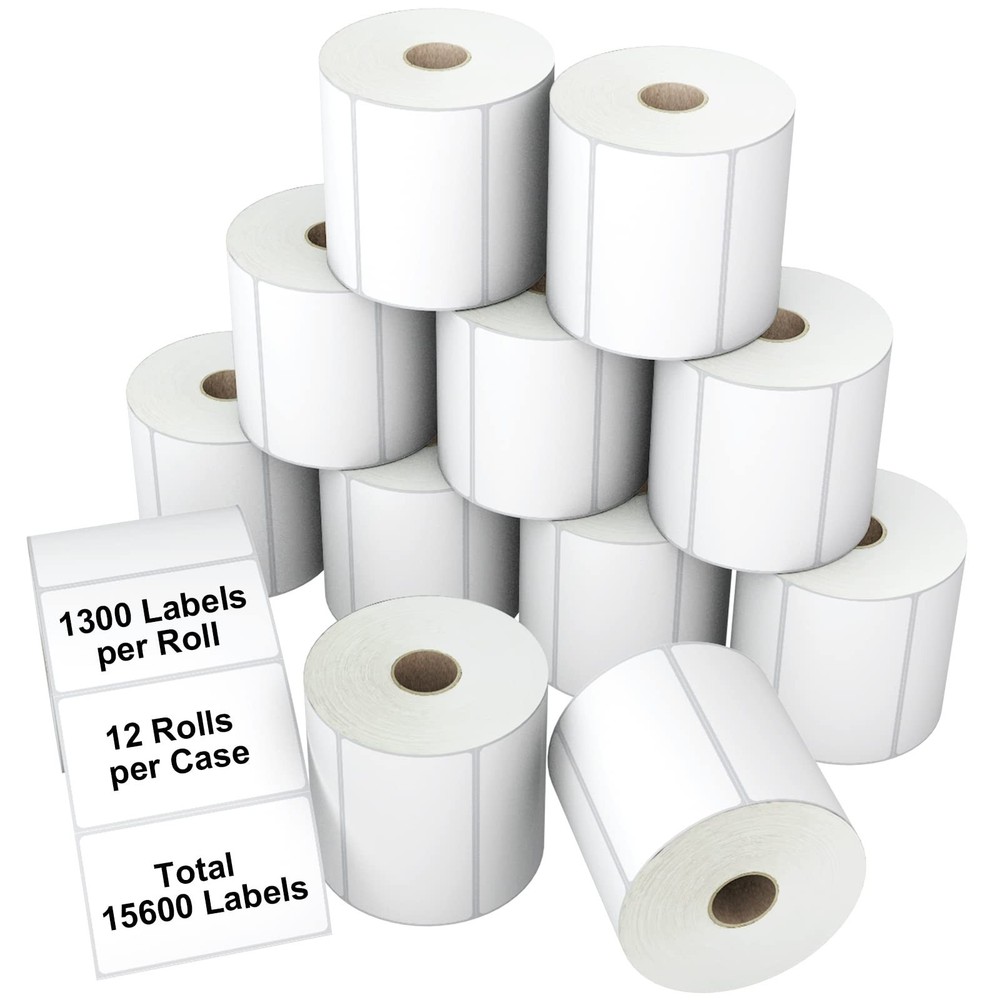 Waterproof Direct Thermal Barcode Labels 2″x1″ – 12 Rolls, 15600 Pcs for Rollo &