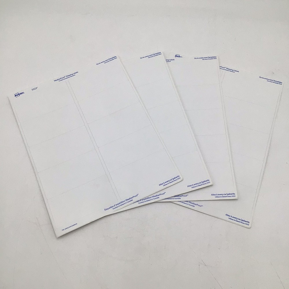 [4 Sheets] Avery 5523 WeatherProof Shipping Labels 2 x 4 Laser