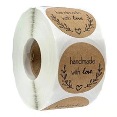 NEW 500pcs/roll Handmade With Love Stickers – Dark Brown Kraft Labels