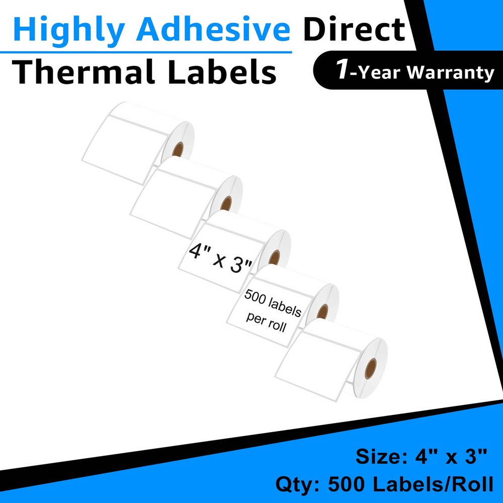 5 Rolls 500 Labels 4X3 Direct Thermal for Zebra LP 2442 LP 2844 Eltron ZP450