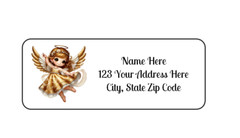 30 Gold Angel Religious PERSONALIZED RETURN ADDRESS LABELS 1 in X 2 5/8 GLOSSY