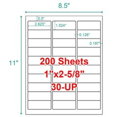 200 Sheets 1″x2-5/8″ Address Shipping Labels Stickers for Inkjet & Laser 30-UP
