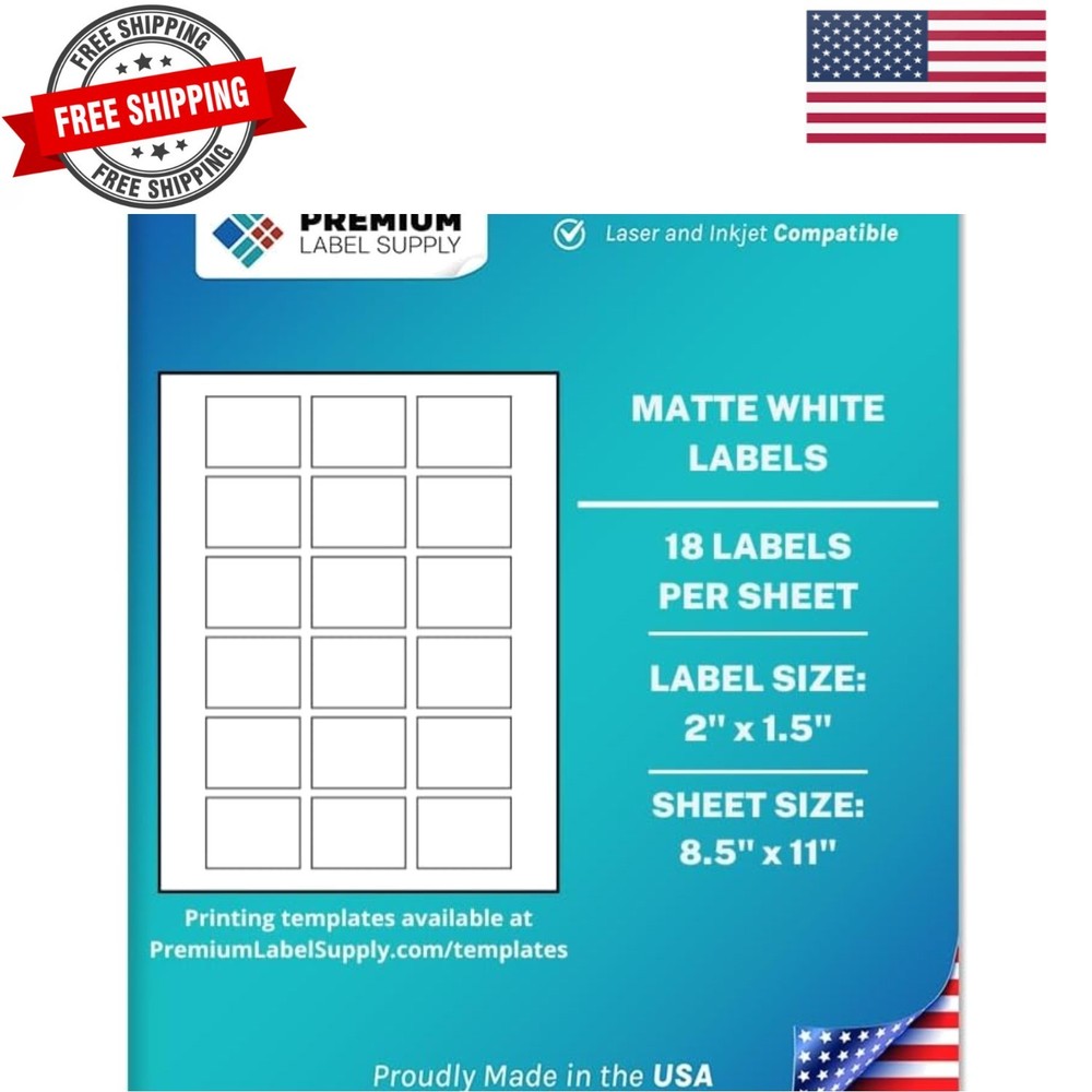 White Sticker Labels – 2″ x 1.5″ – Laser/Inkjet Compatible – 18 per Sheet, 25…