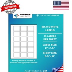 White Sticker Labels – 2″ x 1.5″ – Laser/Inkjet Compatible – 18 per Sheet, 25…