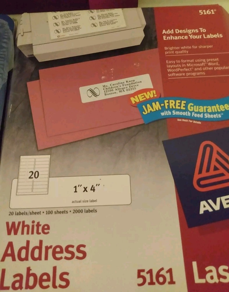 Avery 5161 Quick Peel Mailing Address Labels Laser 1″ x 4″ White 72 Sheets=1440