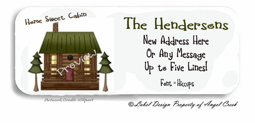 Moving Moved New Home House HOME SWEET CABIN Personalized Return Address Labels