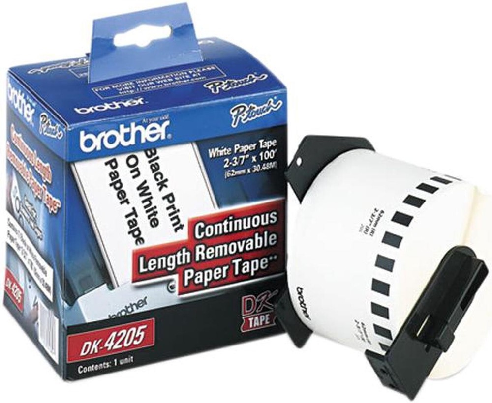 Brother Removable Paper Label Tape, 2.4″ x 100 ft. Roll, White model DK4205