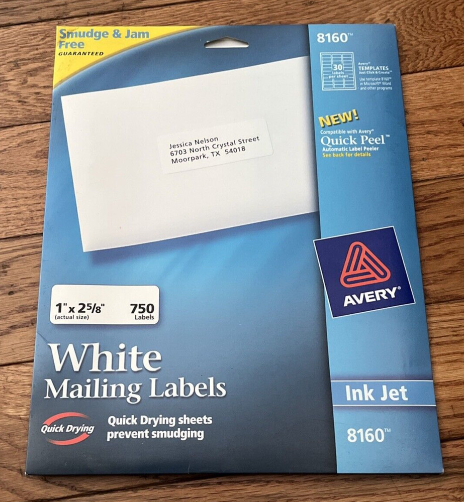 Avery 980198710 Address Label – White 12 Pages 360 Labels Opened Box