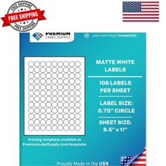 White Sticker Round Labels – 0.75″ Circle – Laser/Inkjet Compatible – 108 per…