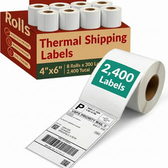 (2,400 labels) Industrial Thermal Transfer Labels – 4 x 6″, 8 Rolls of 300