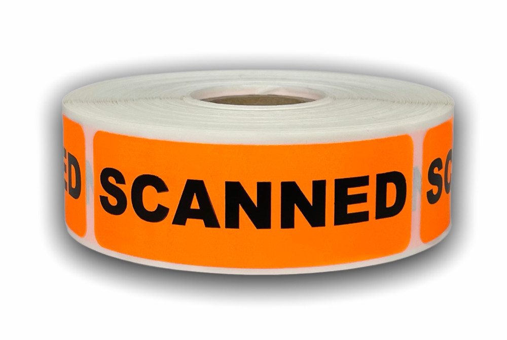 500 Labels 1×3 Orange SCANNED Special Handling Mailing Shipping Stickers