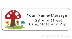 60 Personalized Return Address Labels 2/3″ x 1 3/4″- Summer Flowers and Mushroom
