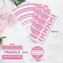 600 PCS Fragile Stickers for Shipping Do Not Trample or Fold 3 x 2 inch, Pink