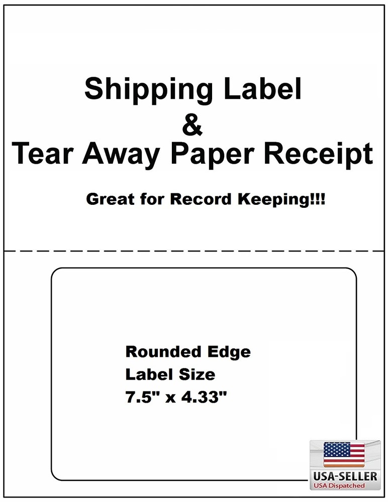 500 Adhesive Labels w/ Tear off Paper Receipt. Best for Ebay and Paypal Labels