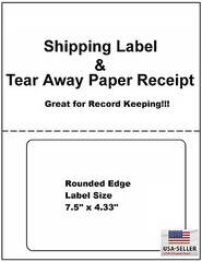 500 Adhesive Labels w/ Tear off Paper Receipt. Best for Ebay and Paypal Labels