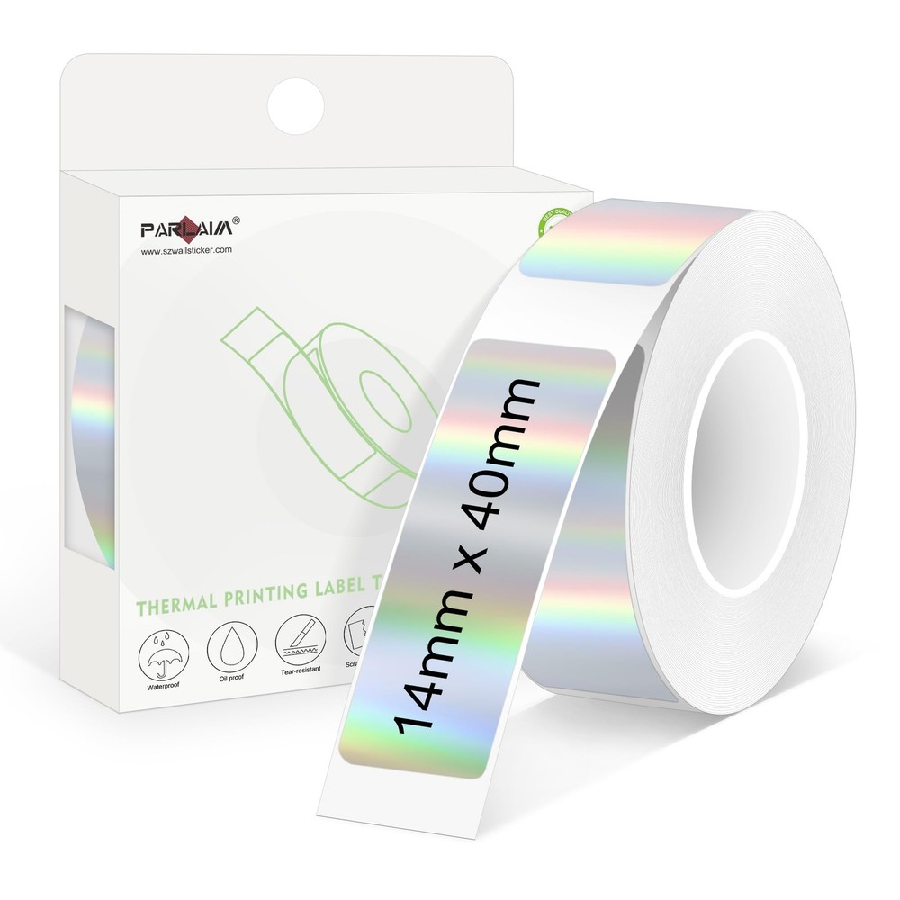 160 PCS Holographic Silver Waterproof Thermal Label Tape 14x40mm 1/2″x11/2″