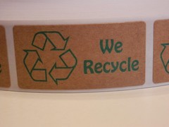 WE RECYCLE 1×2 natural brown kraft Stickers Labels 250/rl