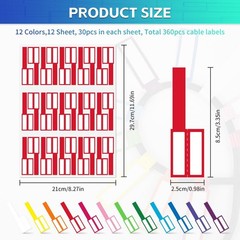 360pcs Cable Labels 12 Colors Waterproof Cable Tags Wire Cord Label for Elect…