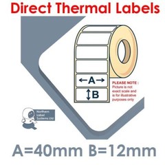 40mm x 12mm Direct Thermal Labels 2,500 per roll for Zebra Citizen Toshiba etc