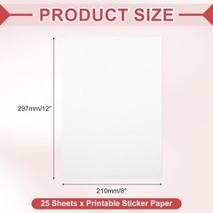 Printable Sticker Paper 25 Sheets 8″x12″ A4 Self Adhesive Matte White