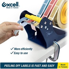 Excell Manual Label Dispenser 1″-3″ Wide 3″ Core, C-Clamp Easy Peel-Off