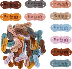 50pcs Colorful Embossed Leather Labels & Tags, Microfiber, 10 Colors, 15x42mm, H