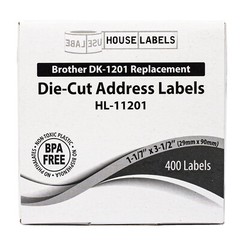 Non-OEM Fits BROTHER DK-1201 Labels – (12) Rolls of 400 + (1) REUSABLE FRAME