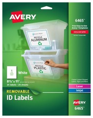 Avery Self-Adhesive Removable Laser Id Labels, White, 8.5 x 11 inches, 25 per