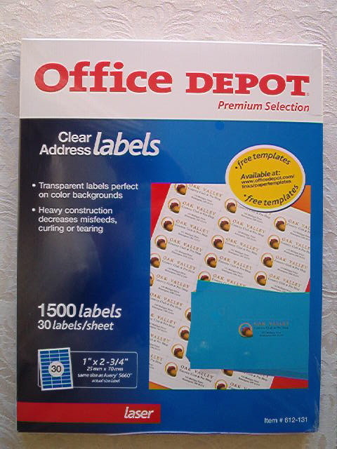 Office Depot Laser Clear Address Labels, 1″ x 2-3/4″, 1500 Labels