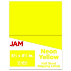 Neon Yellow Half Page Shipping Labels 5.5 x 8.5 Inches 50 Pack