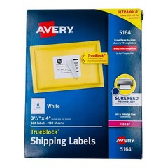 600 Labels Avery 5164 TrueBlock Shipping Labels 3-1/3″ x 4″ White Laser
