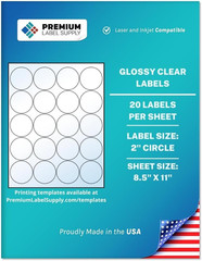 Glossy Clear Round Sticker Labels, 2″ – 200 Adhesive Labels, 10 Sheets
