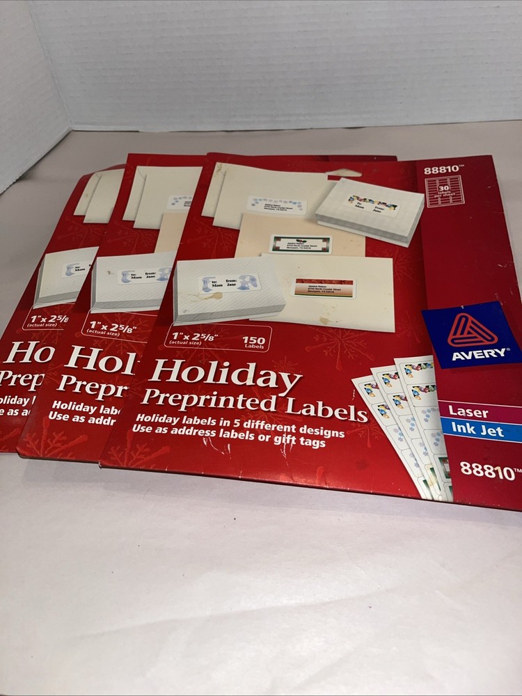 3 Packs/ Avery Holiday Preprinted Labels (Product Number 88810)