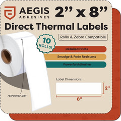 – 2″ X 8″ Direct Thermal Labels (2500 Count, 10 Rolls) – Long Format Barcode Sti