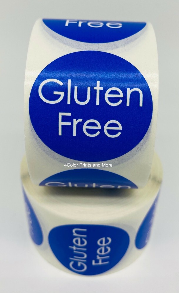 Blue Gluten Free Food Stickers | 1.5″ Round Self-Adhesive Label | 500 Labels