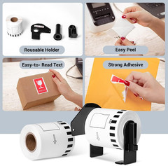 10 Rolls DK-2251 Continuous Length Black/Red Label on White Paper Tape Compatibl