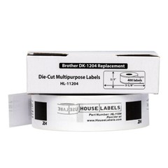 Non-OEM Fits BROTHER DK-1204 Labels – (4) Rolls of 400 + (1) REUSABLE FRAME