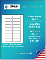 White Sticker Address Labels – 3″ x 1″ – Laser/Inkjet Compatible – 18 per She…