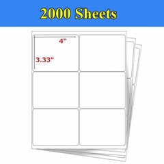 12000 Label ( 2000 Sheet ) 4″x3 1/3″ Address Shipping Self Adhesive Labels 6 UP