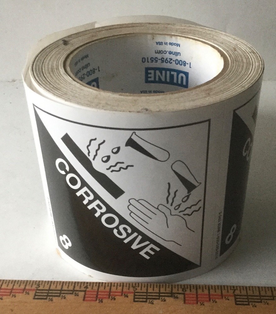 Packaging D.O.T. “Corrosive 8” Labels, 4″ x 4”