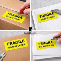Neon Yellow Fragile Do Not Crush Stickers 1” x 3” – 250 Labels per Roll
